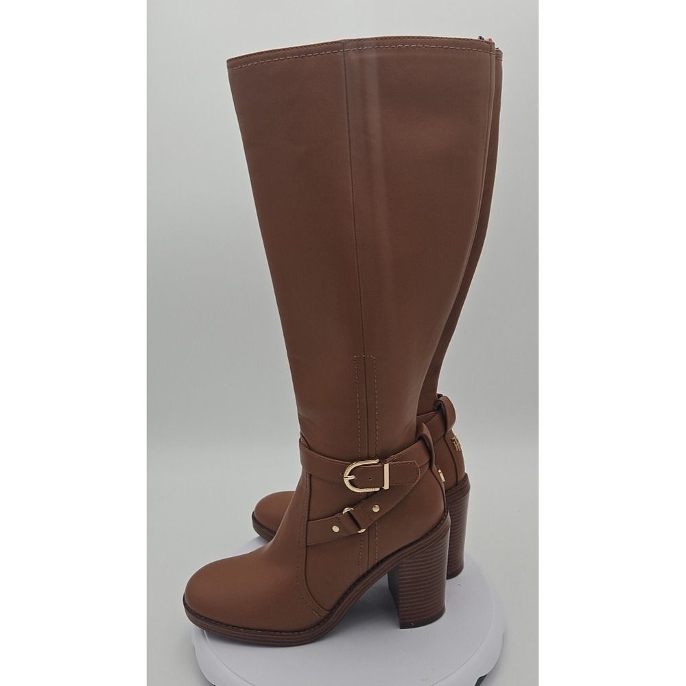 Tommy Hilfiger TWOPHALE W/8 Natural Brown Tall Knee High Heel Riding Vegan *EUC - Picture 3 of 16